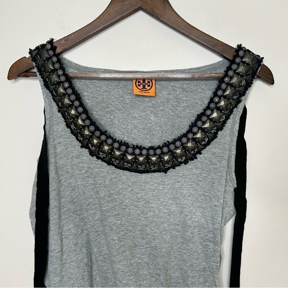 Tory Burch Sleeveless Tunic with Black Jewel Neckline Tie Detail Grey Large - Picture 2 of 8